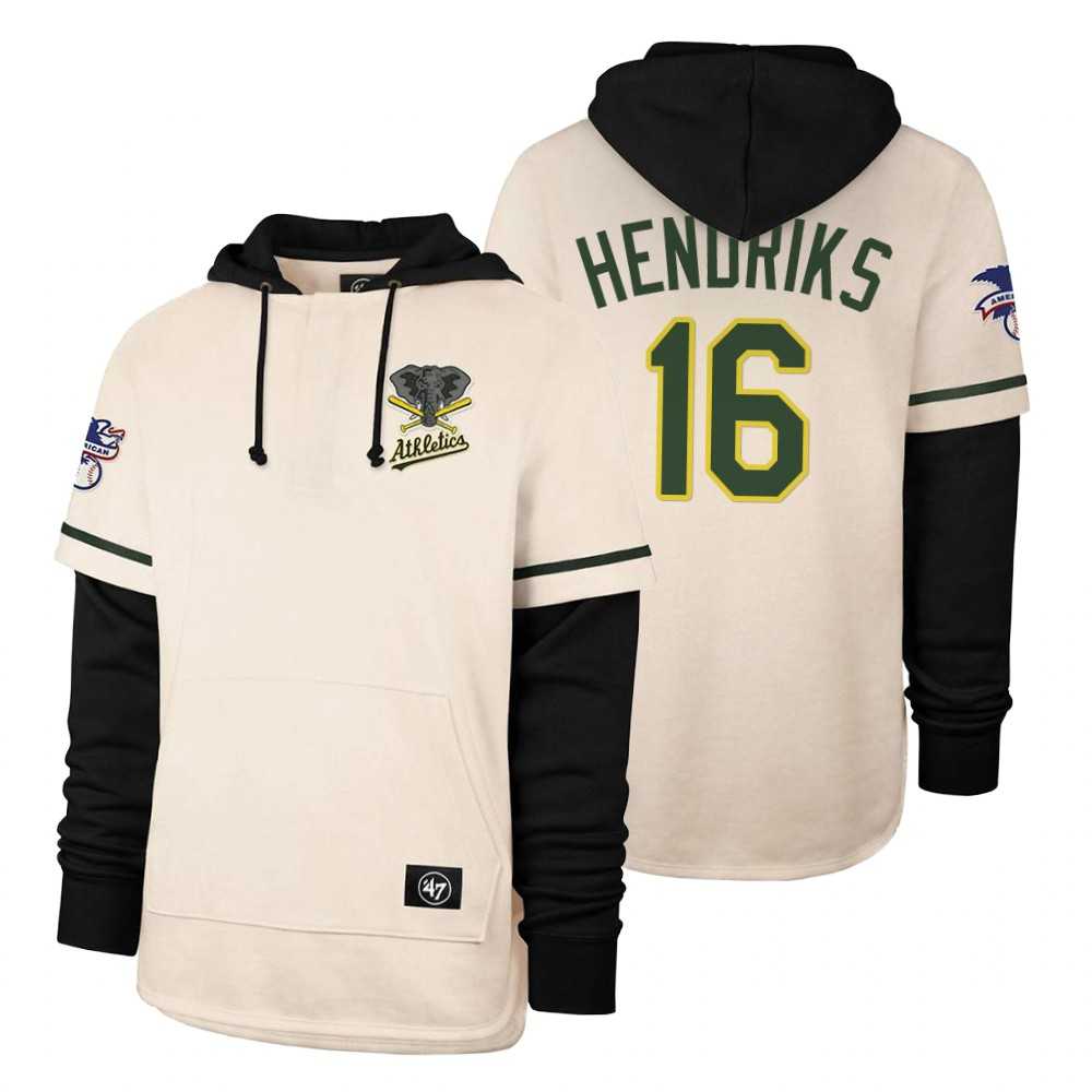Men Oakland Athletics 16 Hendriks Cream 2021 Pullover Hoodie MLB Jersey